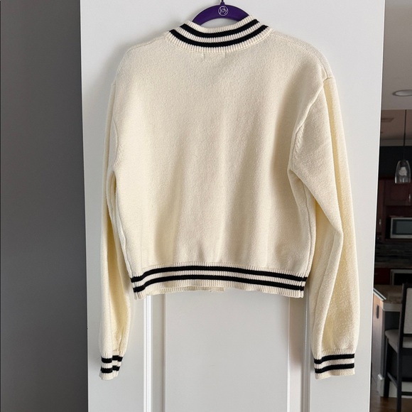 Vigoss Cream Knit Bomber Jacket with Black Stripe Trim - Picture 3 of 4